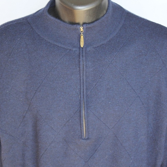 Straight Down 100% Wool 1/2 Zip Sweater, Navy, L - Picture 2 of 7